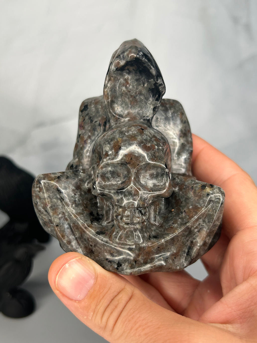 Yooperlite Grim Reaper Holding Skull Carving