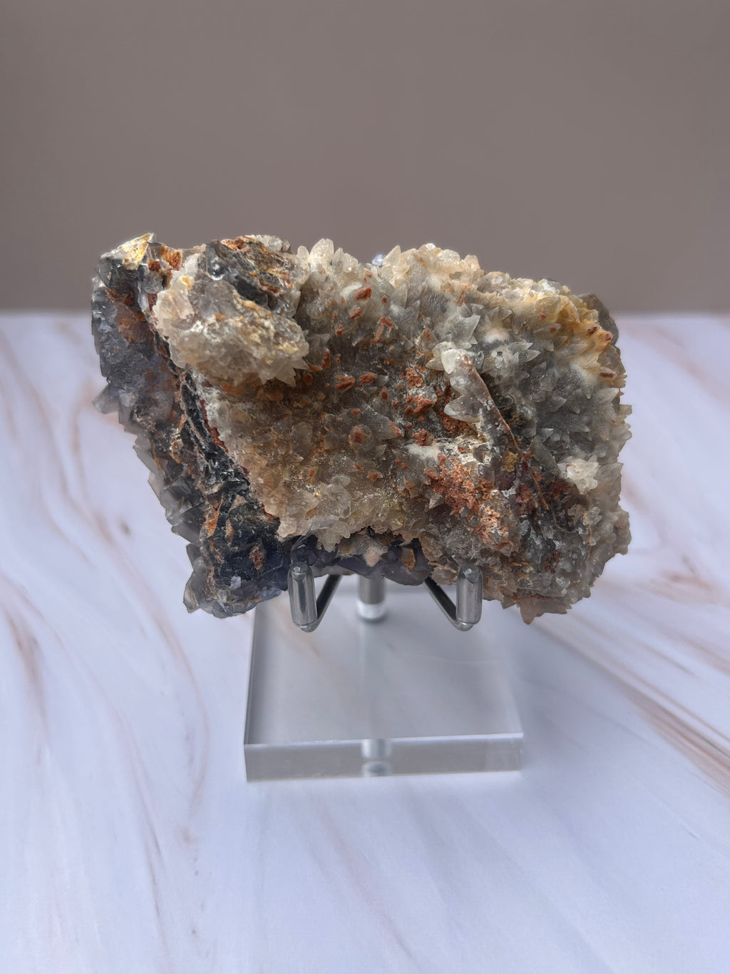 Blue Fluorite, Quartz & Iron Oxide Specimen - Clarity Focus Grounding