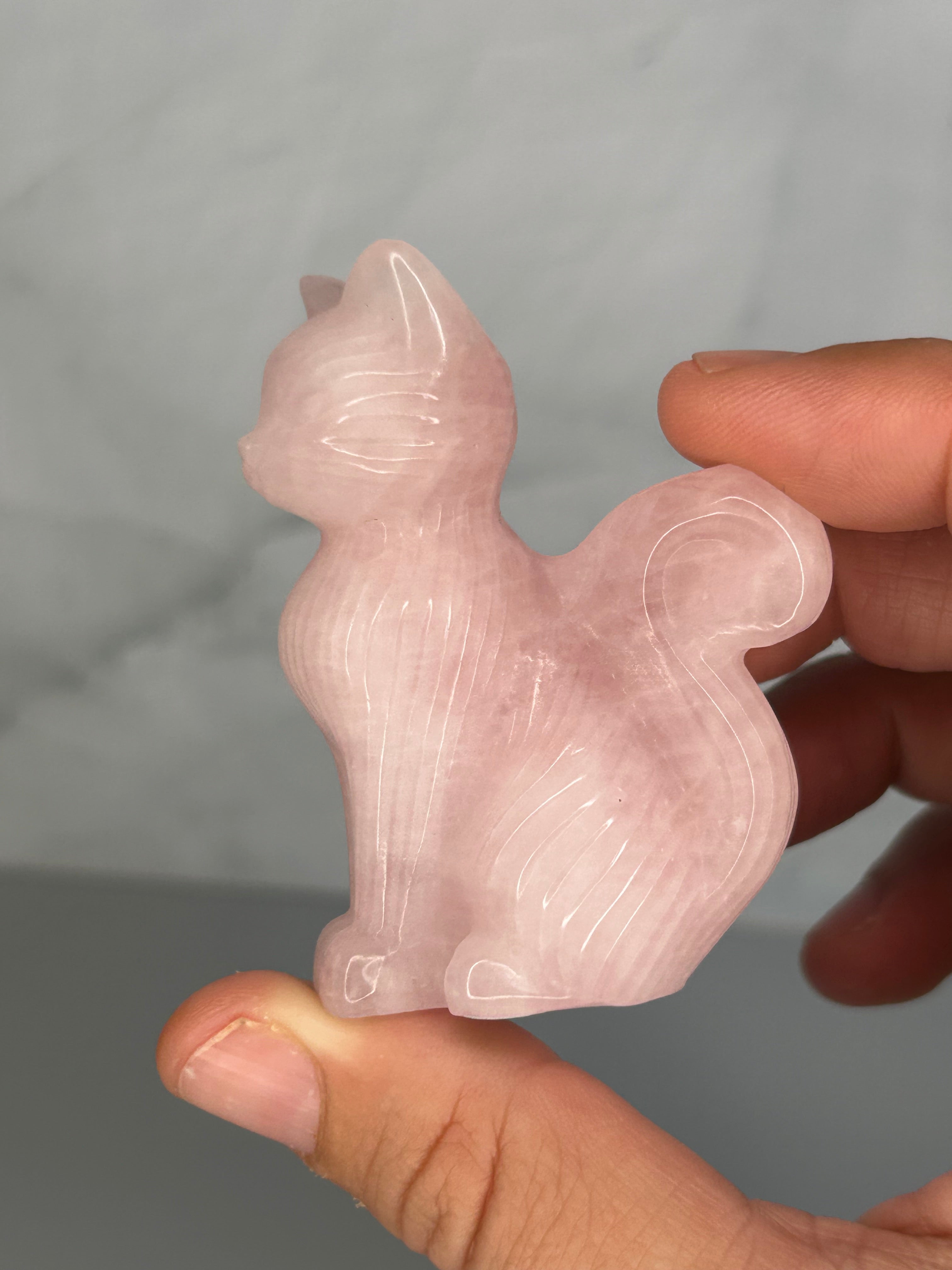 Rose Quartz Cat Carving
