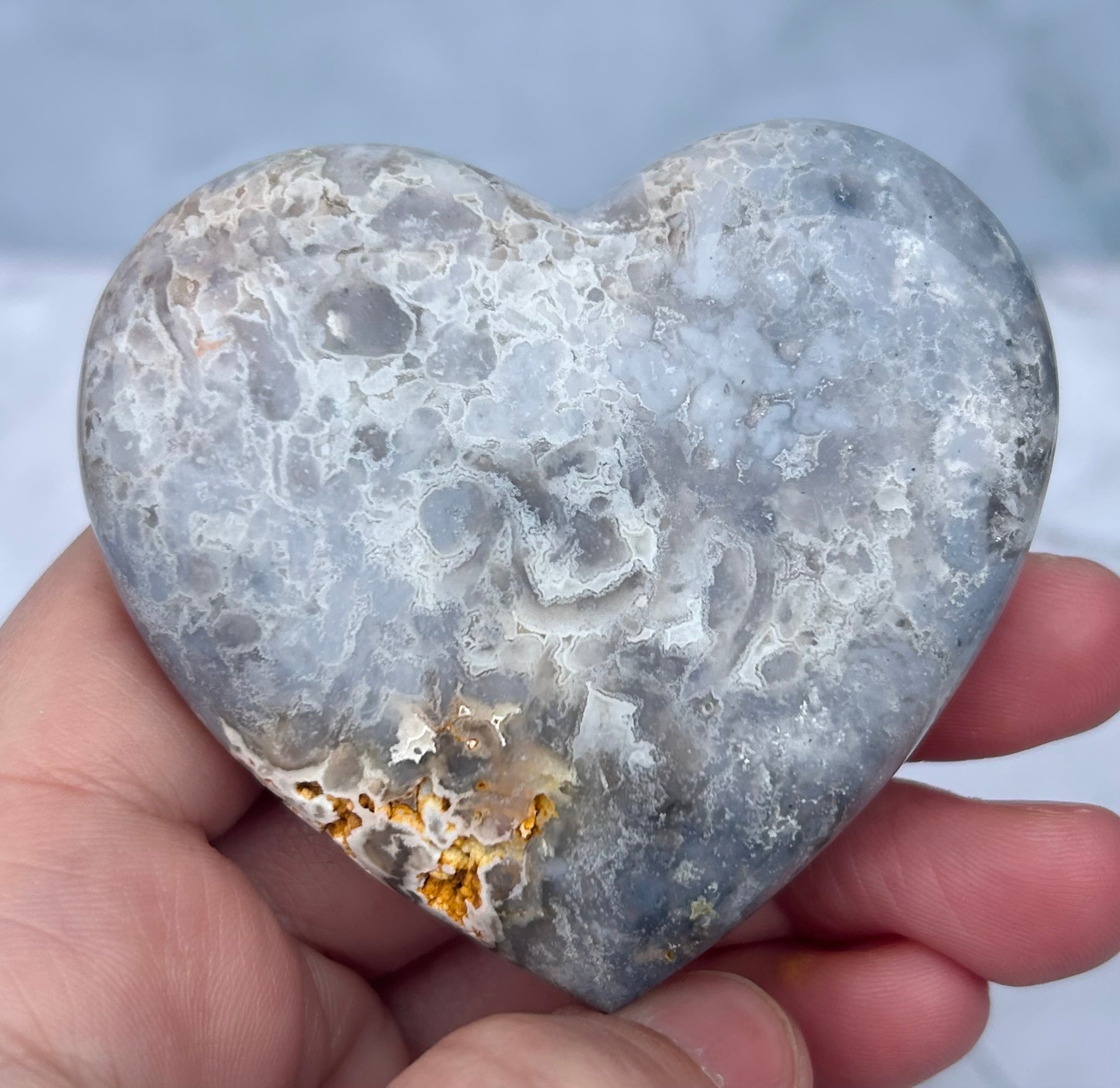 Blue Plume Agate Heart