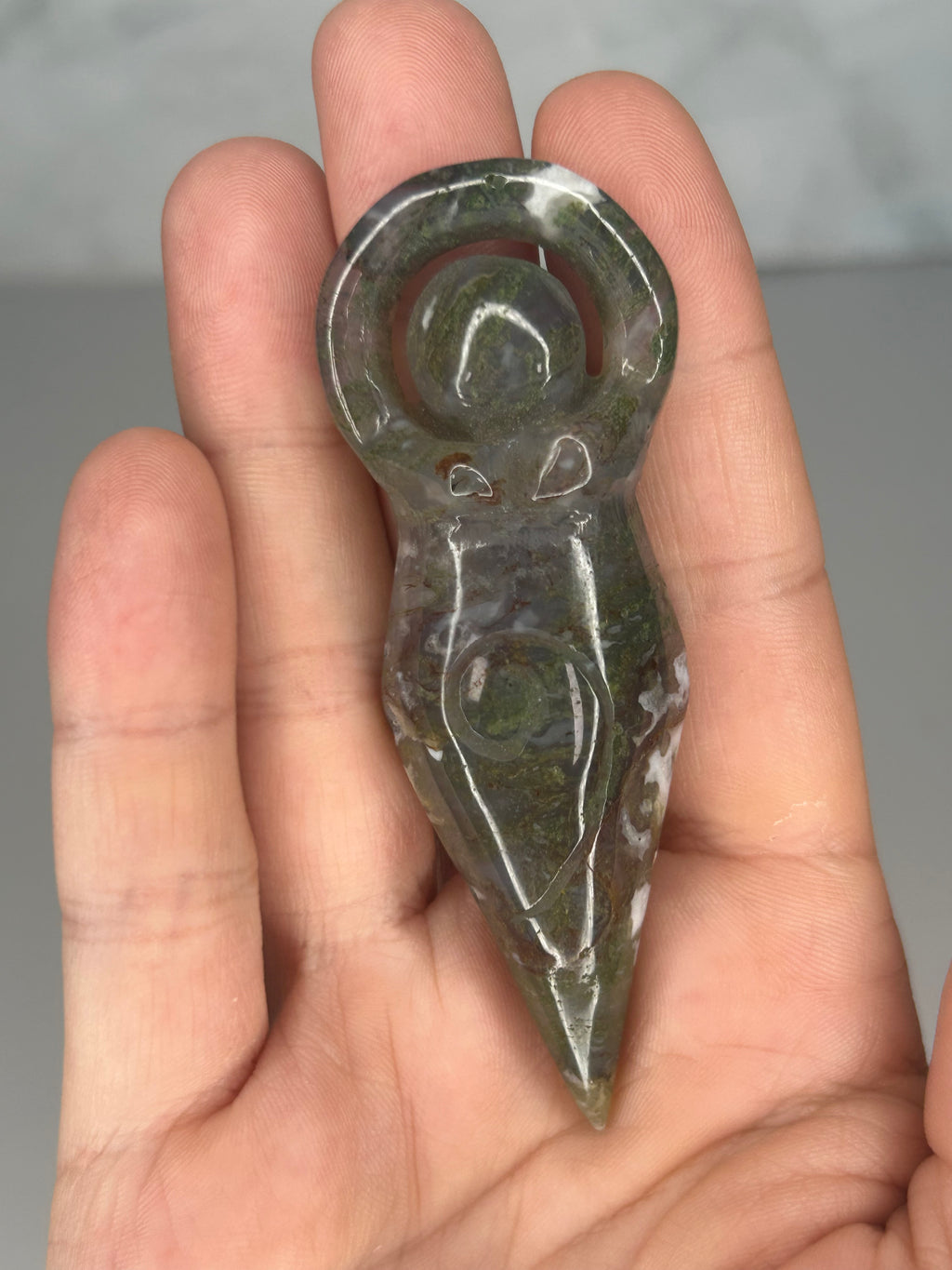 Moss Agate Goddess Carving