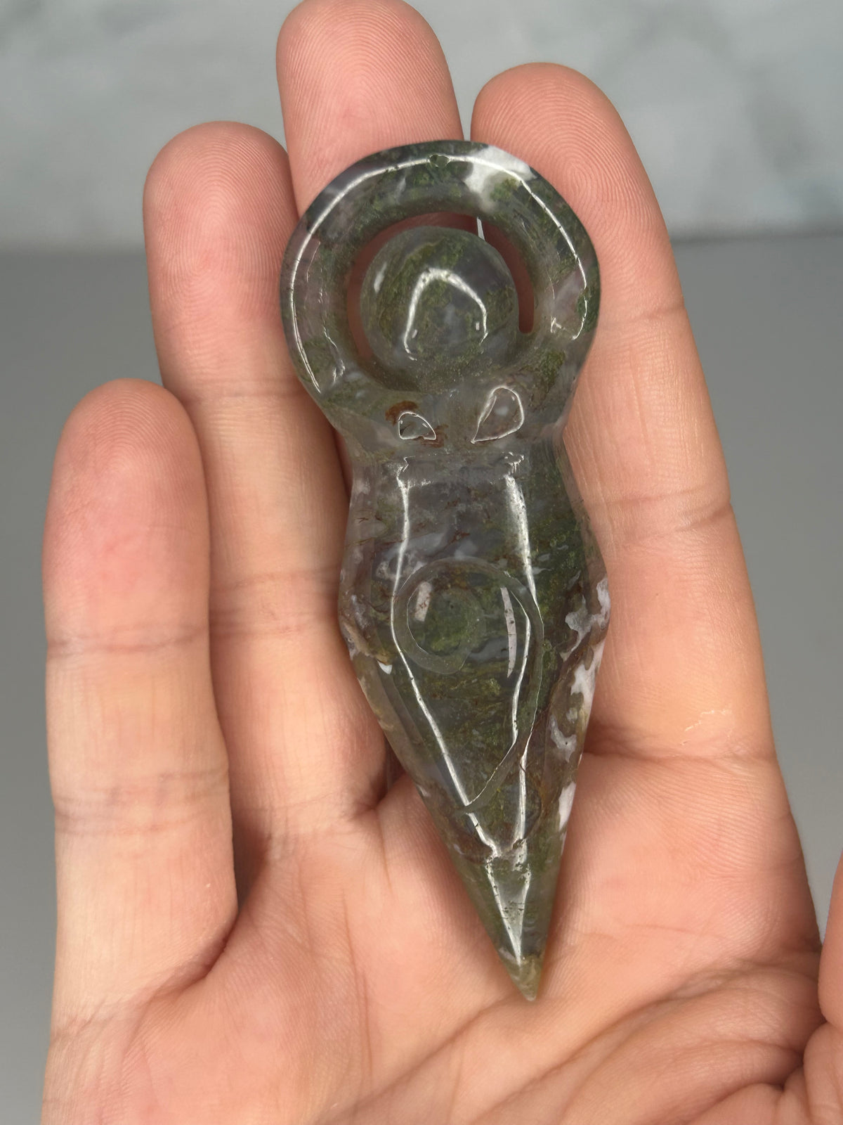 Moss Agate Goddess Carving