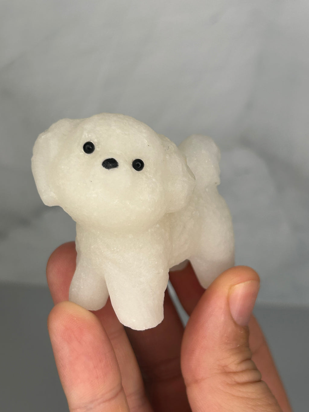 White Jade Fluffy Dog Carving