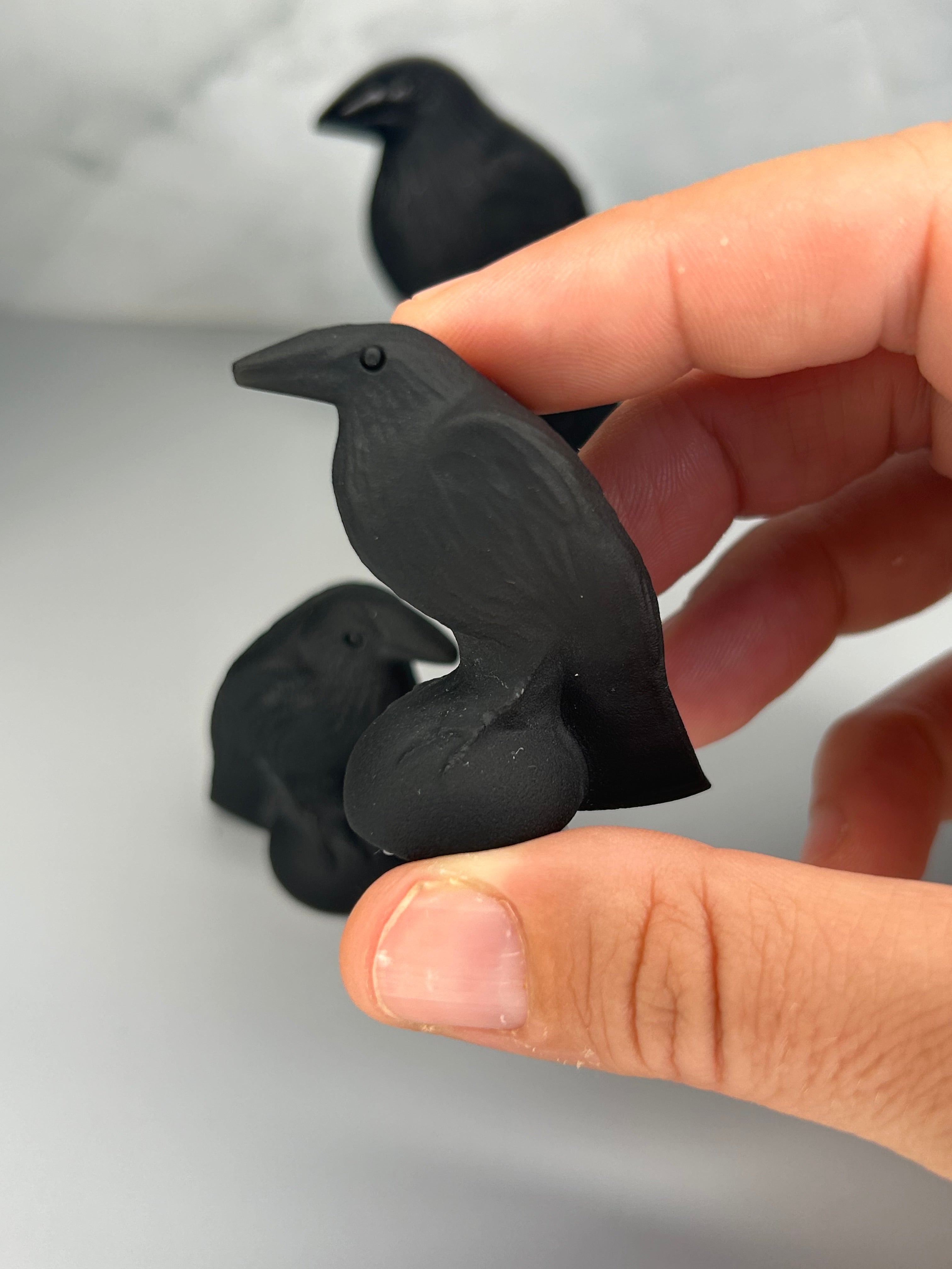 Mini Obsidian Raven Carving