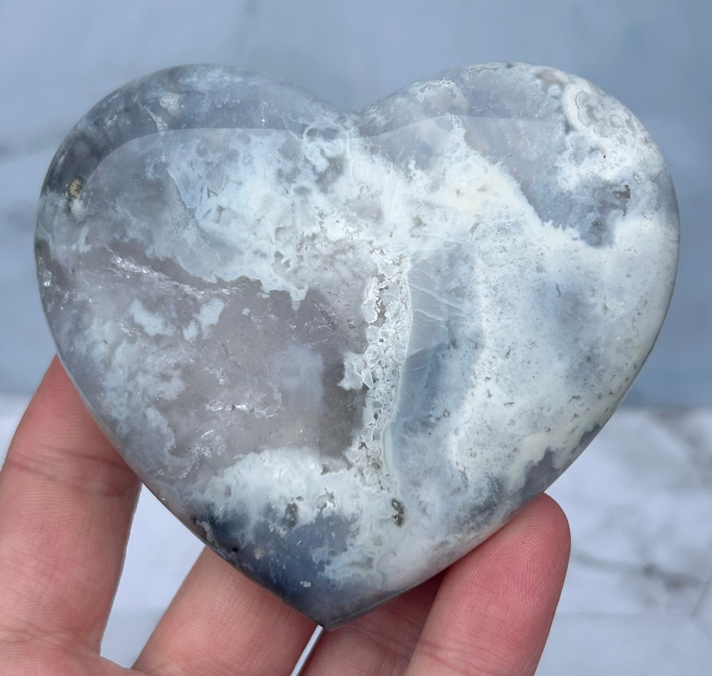 Blue Plume Agate Heart