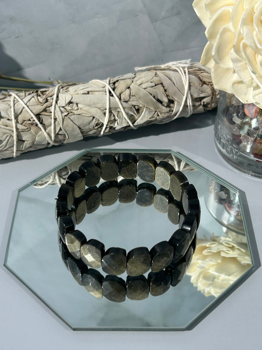 Gold Sheen Obsidian Faceted Bracelet