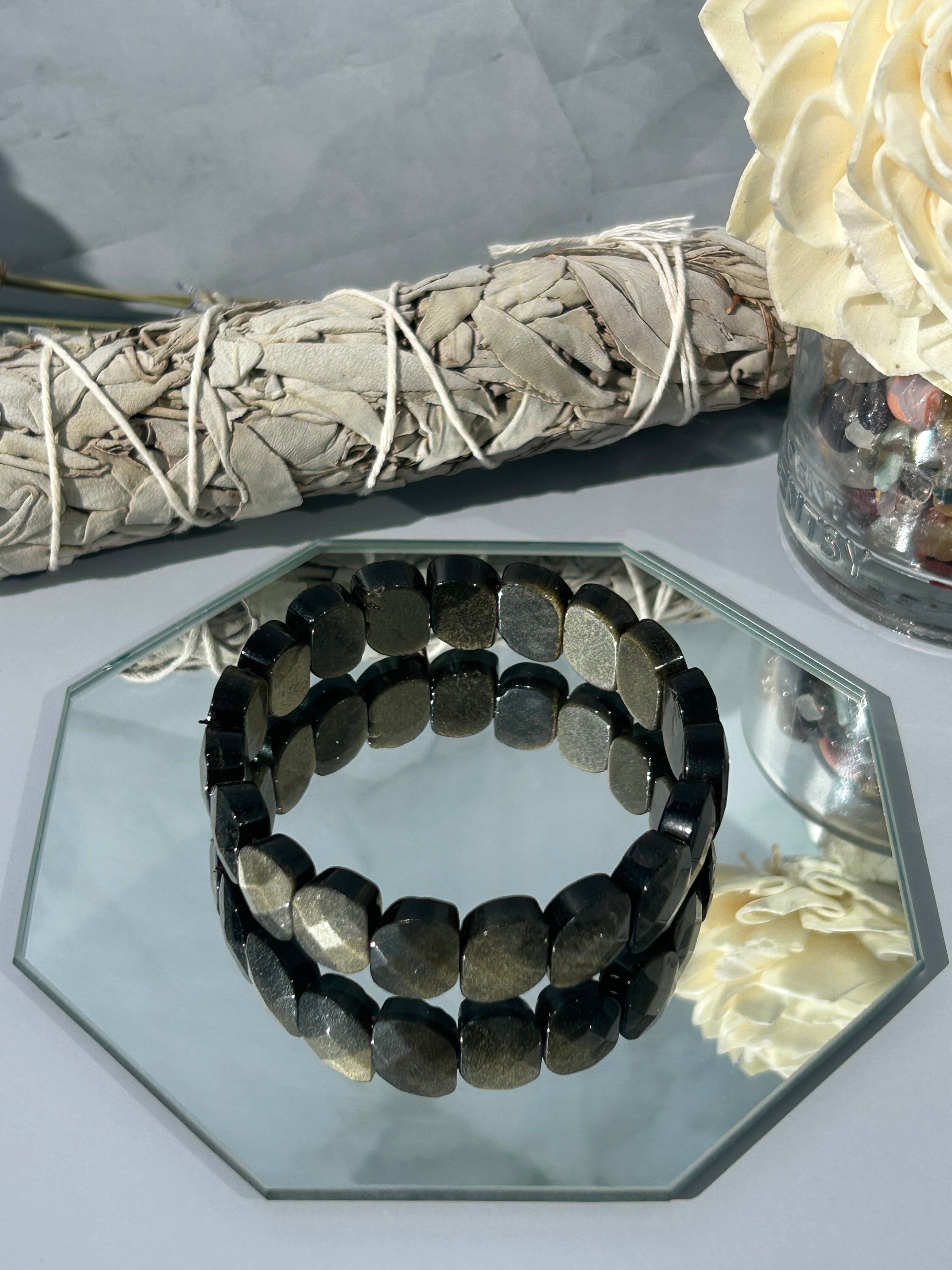 Gold Sheen Obsidian Faceted Bracelet