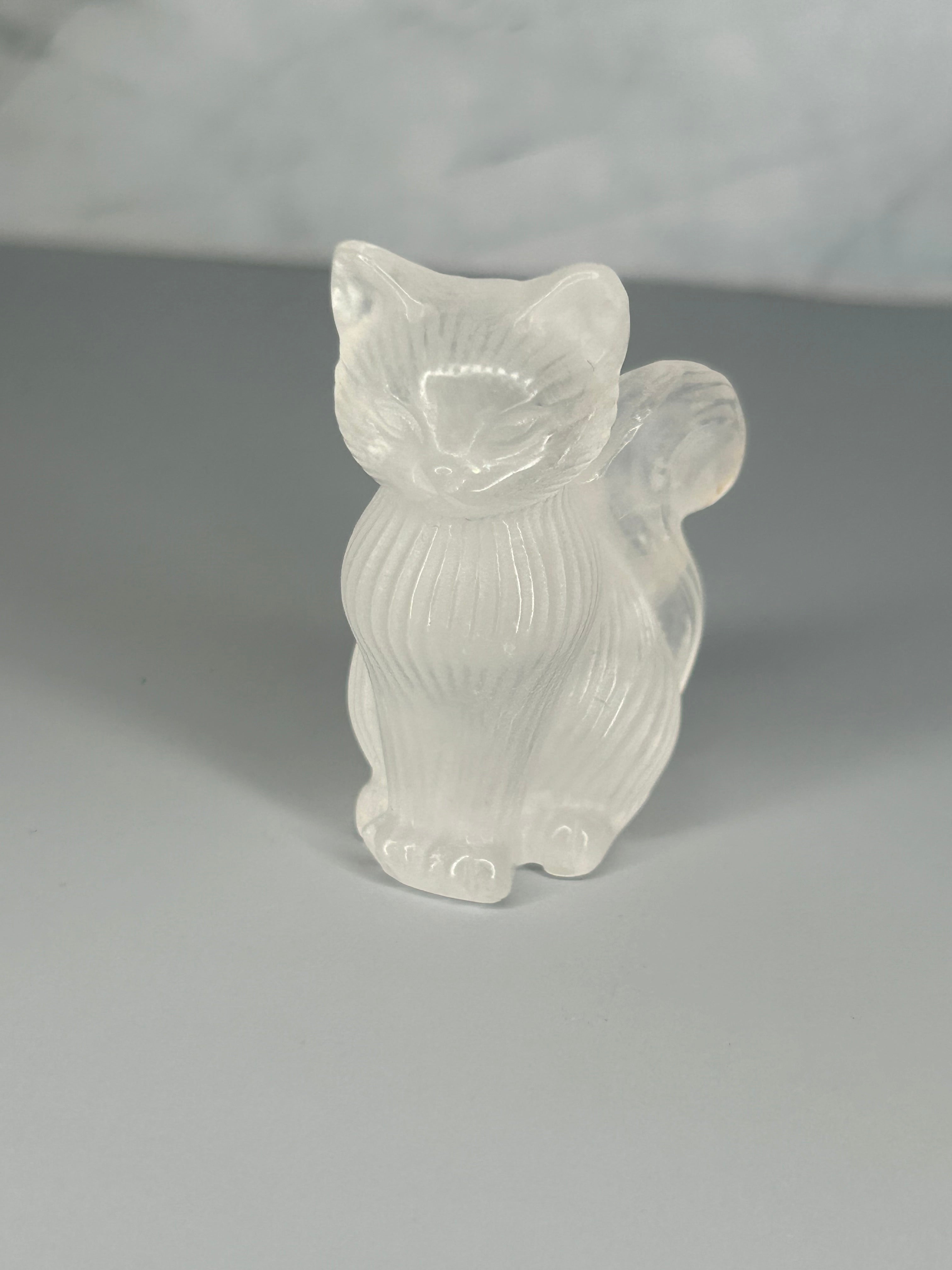 Clear Quartz Cat Carving