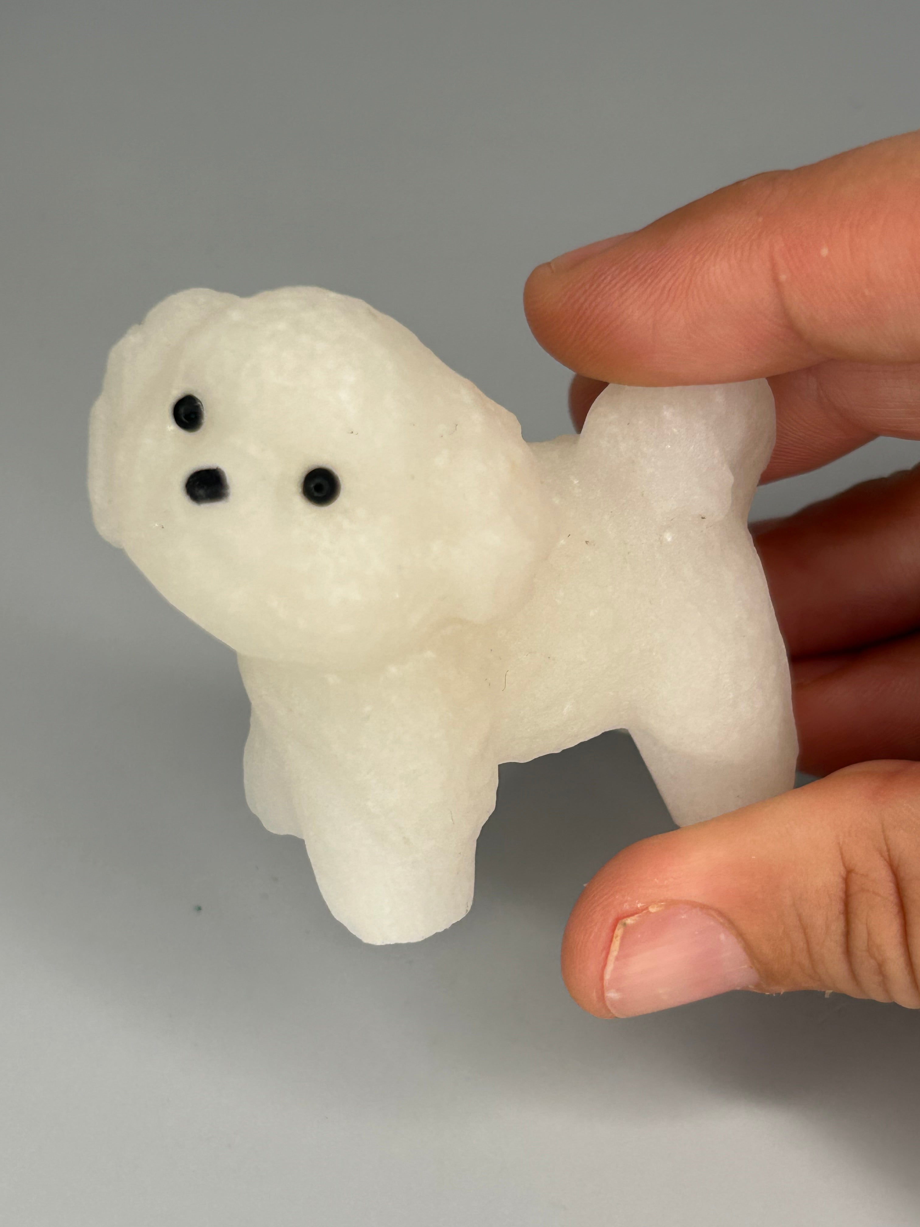 White Jade Fluffy Dog Carving