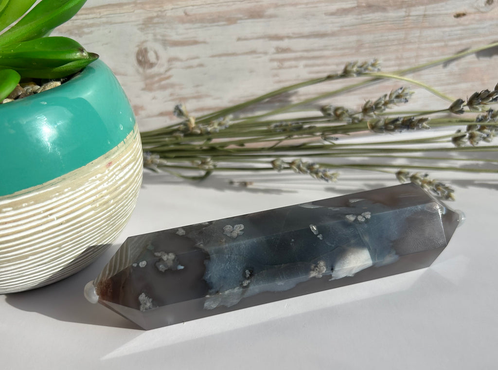 Blue Flower Agate Double Point