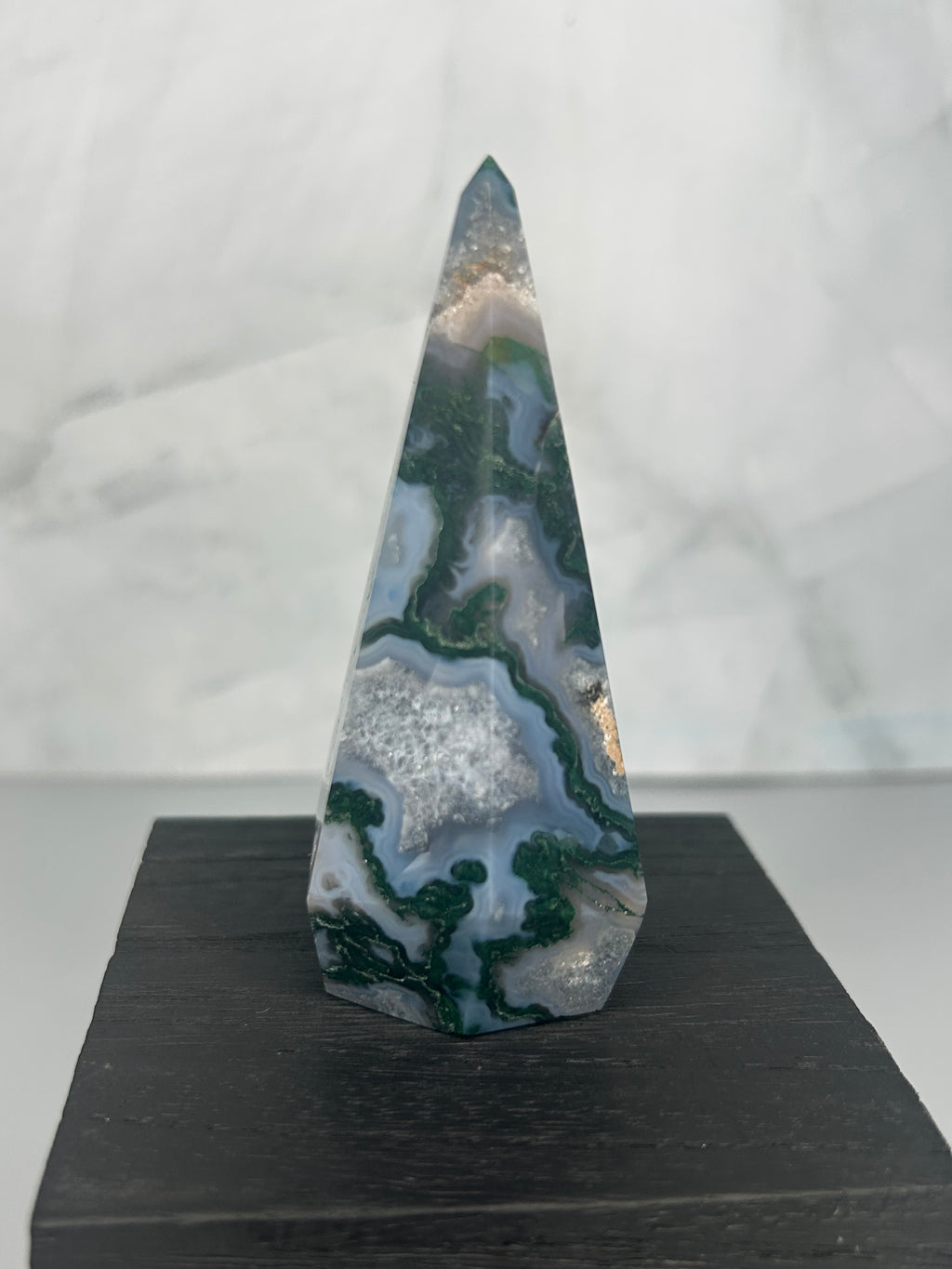 Moss Agate Point with Druzy Cavity
