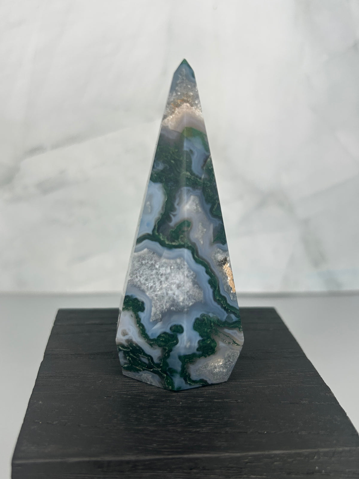 Moss Agate Point with Druzy Cavity