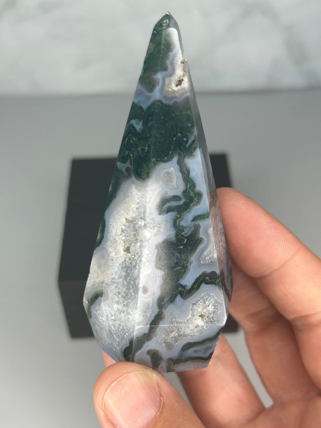 Moss Agate Point with Druzy Cavity