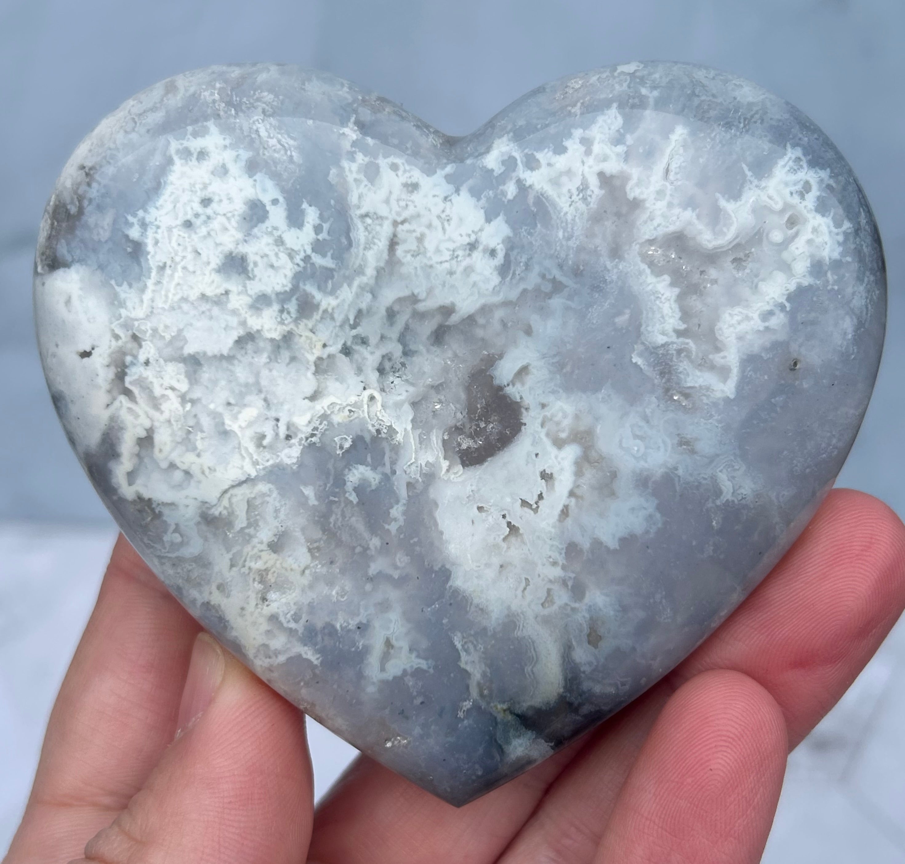 Blue Plume Agate Heart