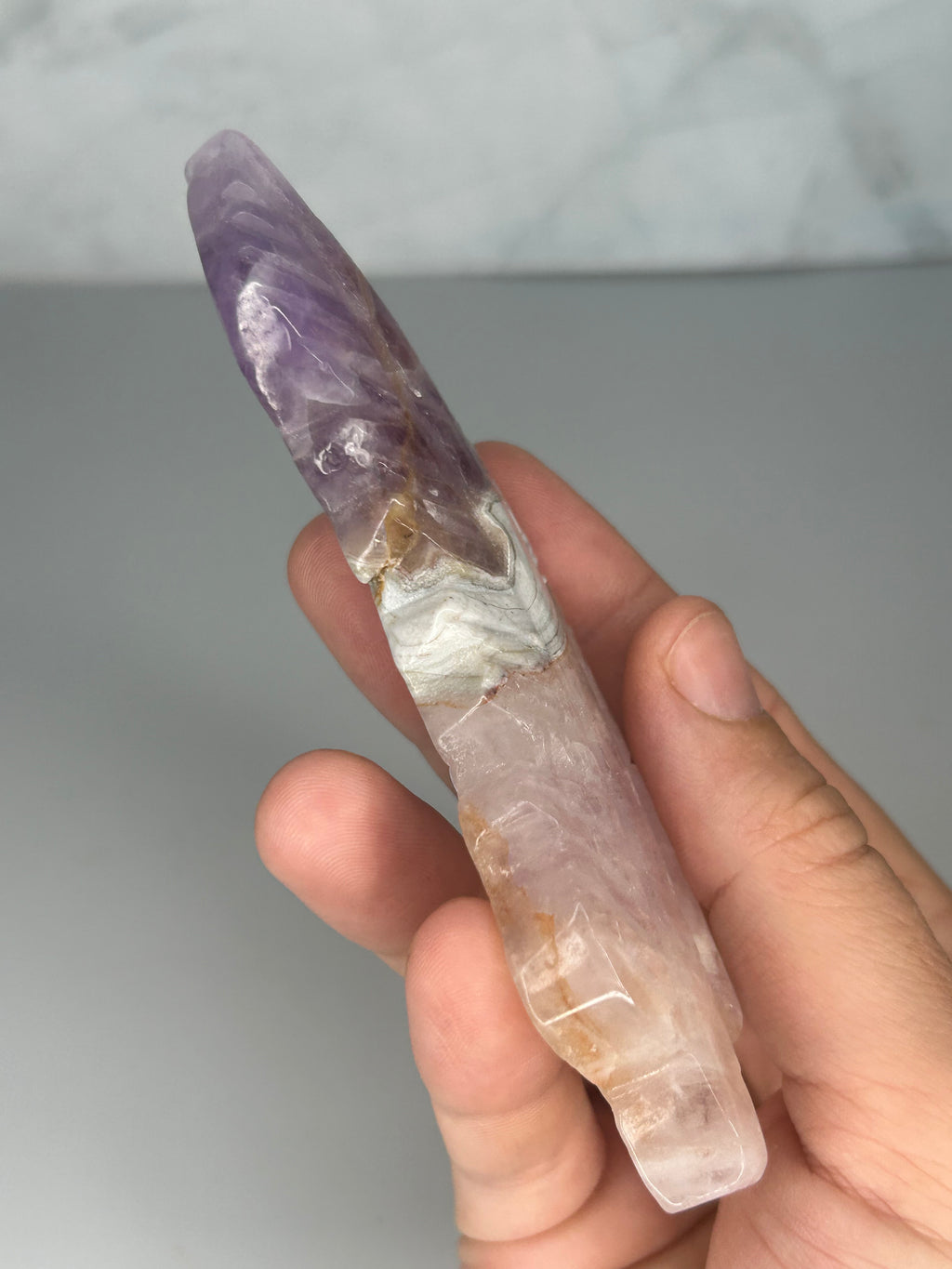 Amethyst, Agate & Rose Quartz Feather Carving