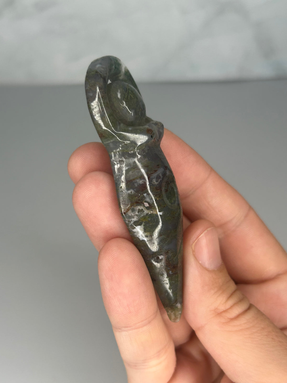 Moss Agate Goddess Carving