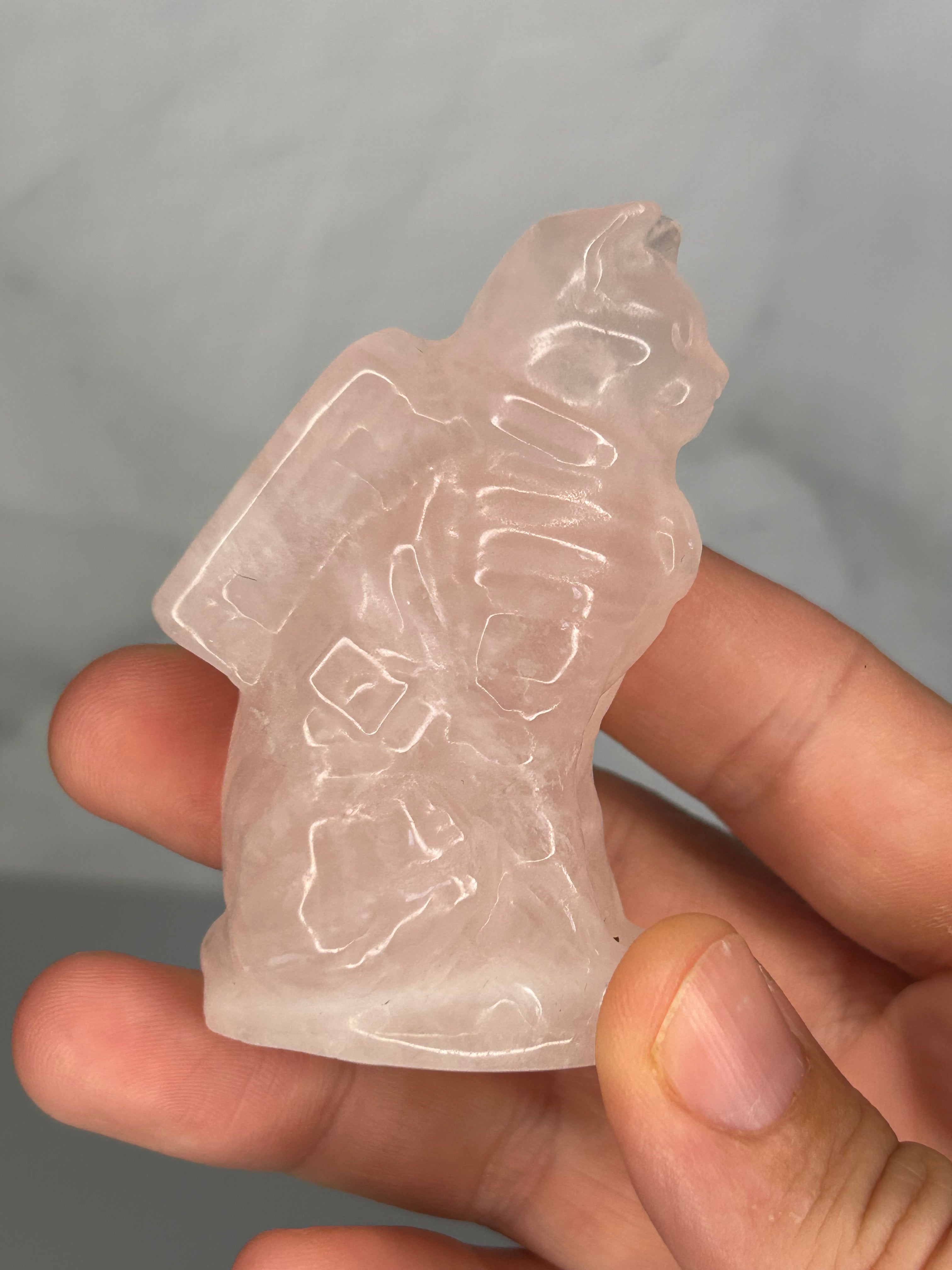 Rose Quartz Cat Carving