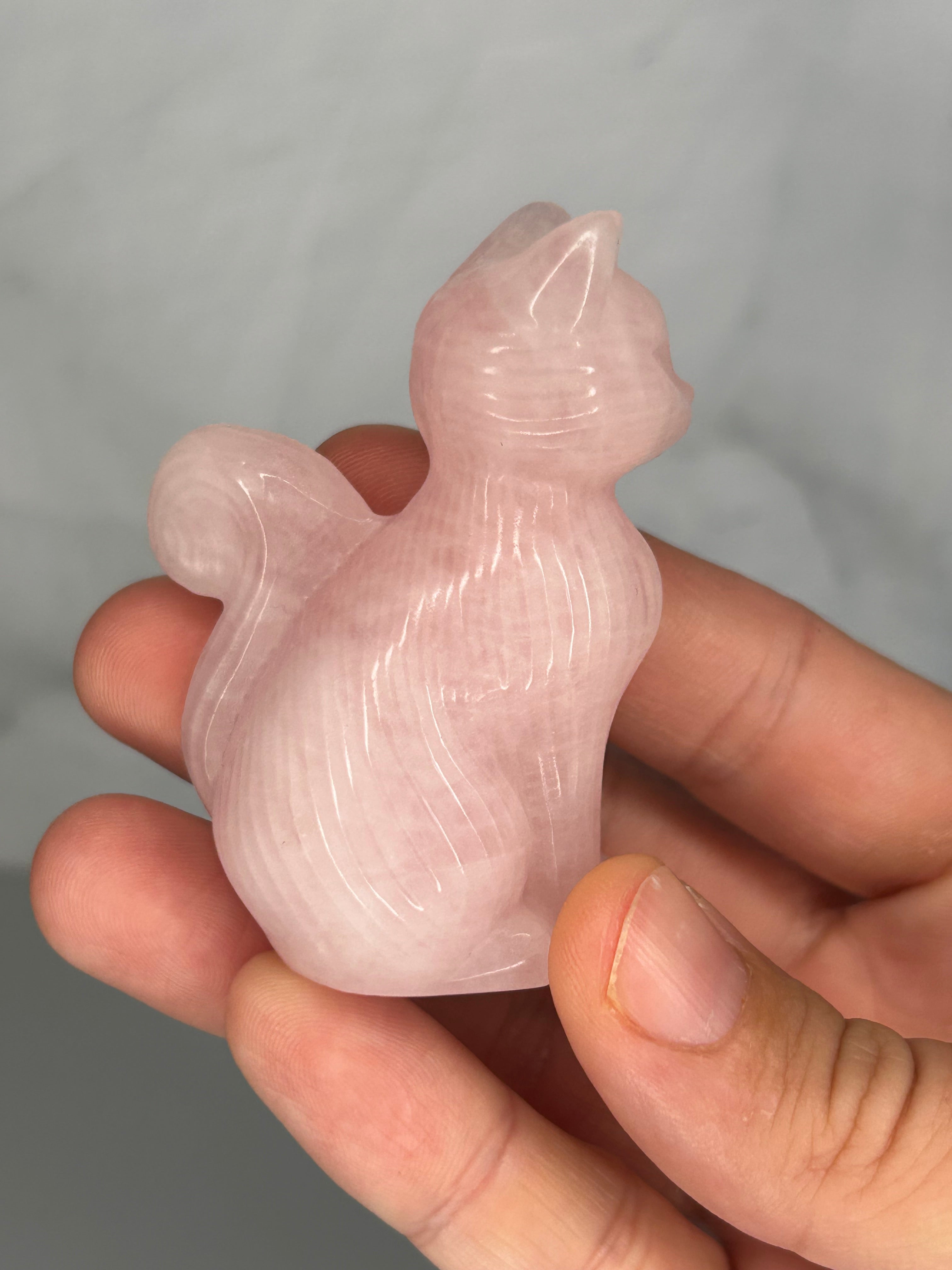 Rose Quartz Cat Carving