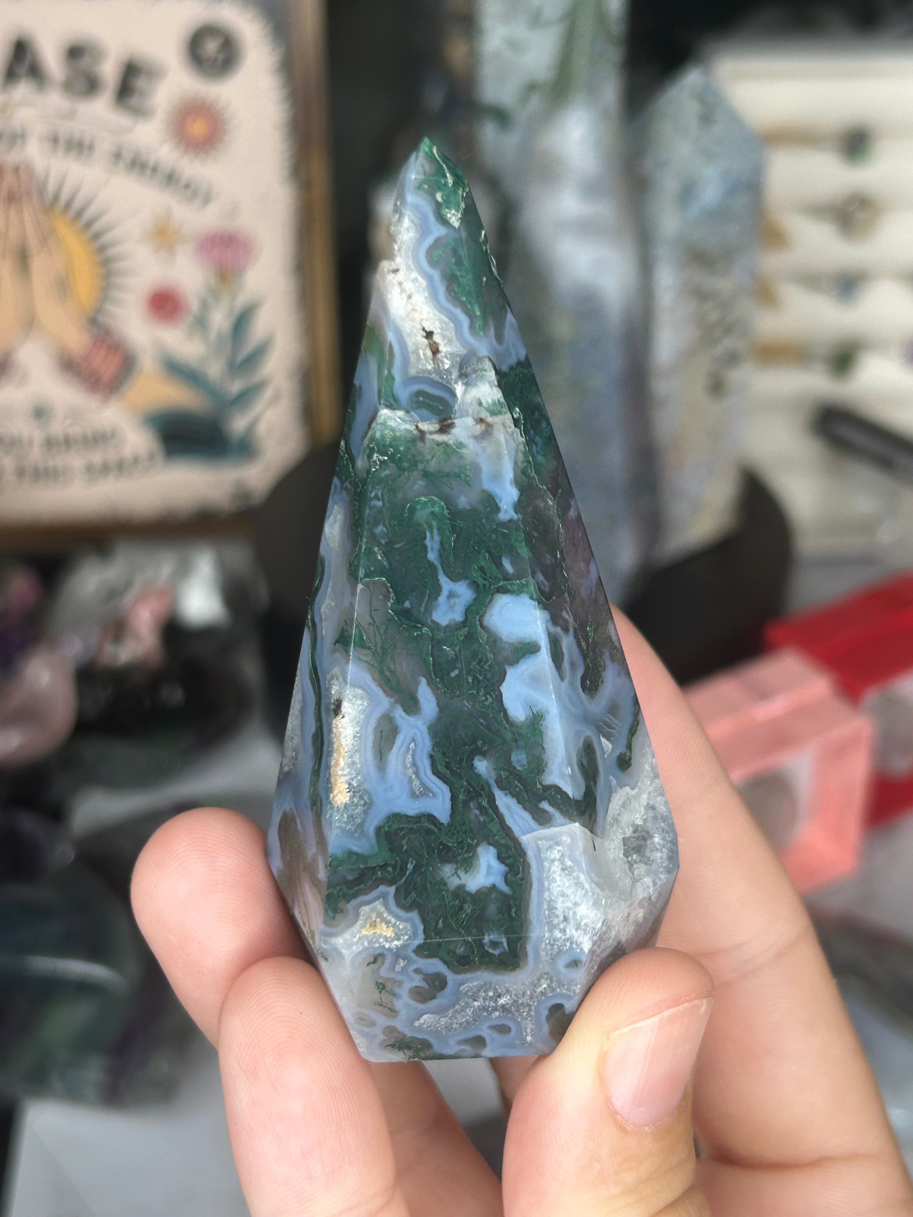 Moss Agate Point with Druzy Cavity
