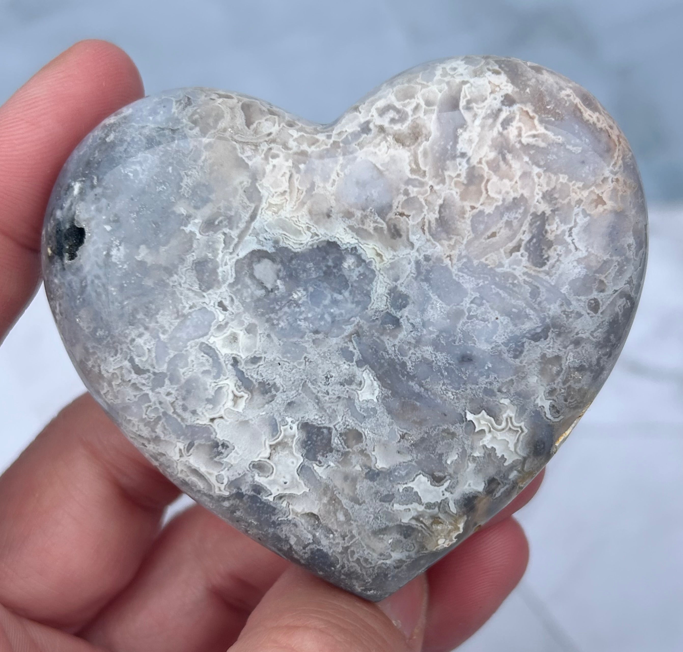 Blue Plume Agate Heart