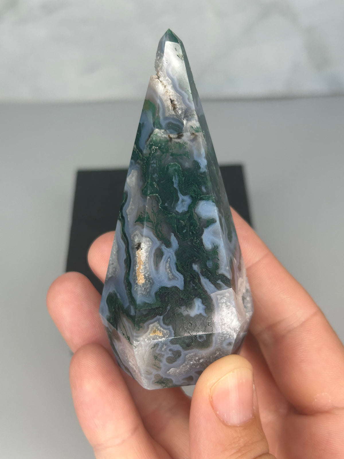 Moss Agate Point with Druzy Cavity