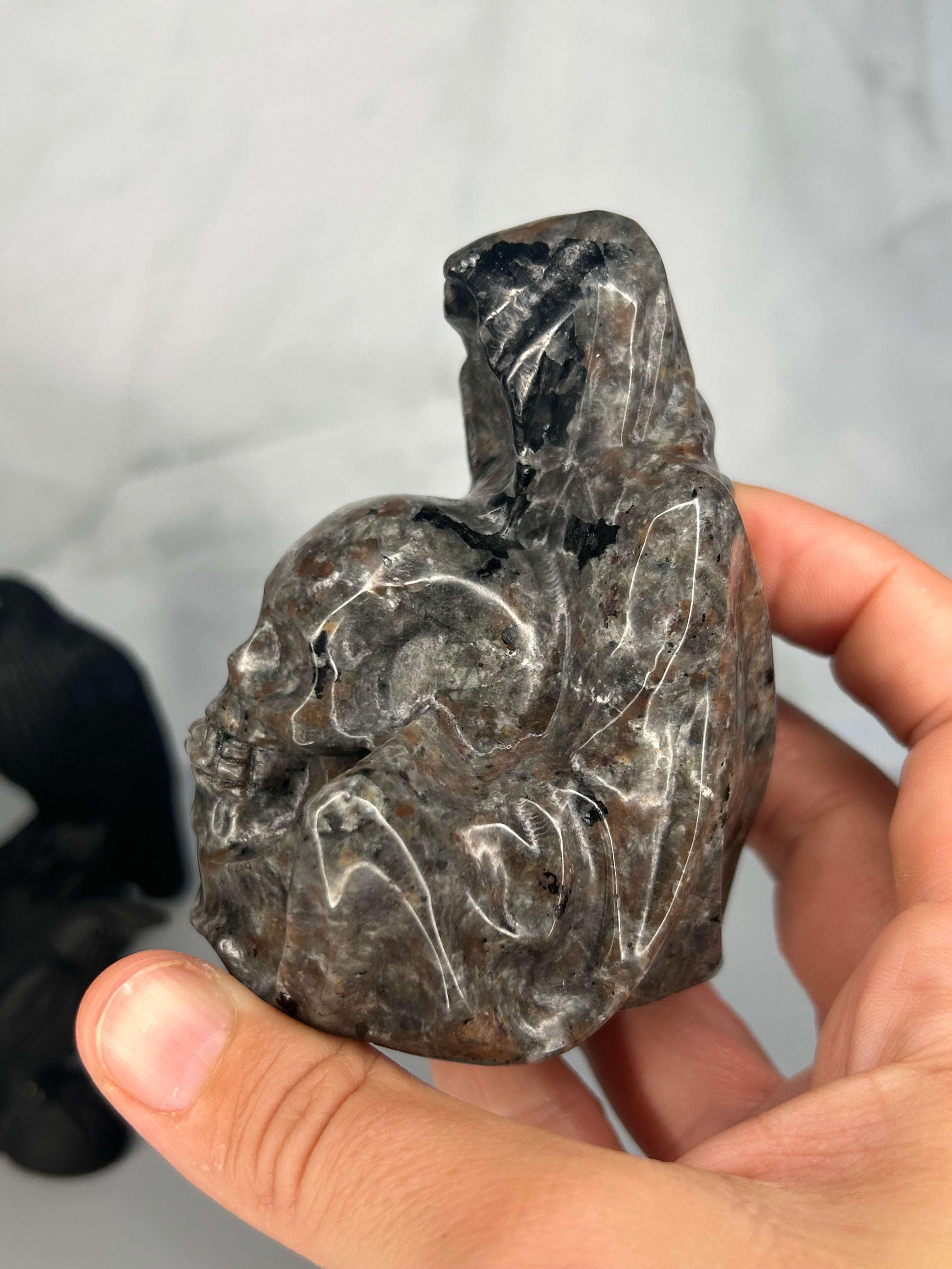 Yooperlite Grim Reaper Holding Skull Carving