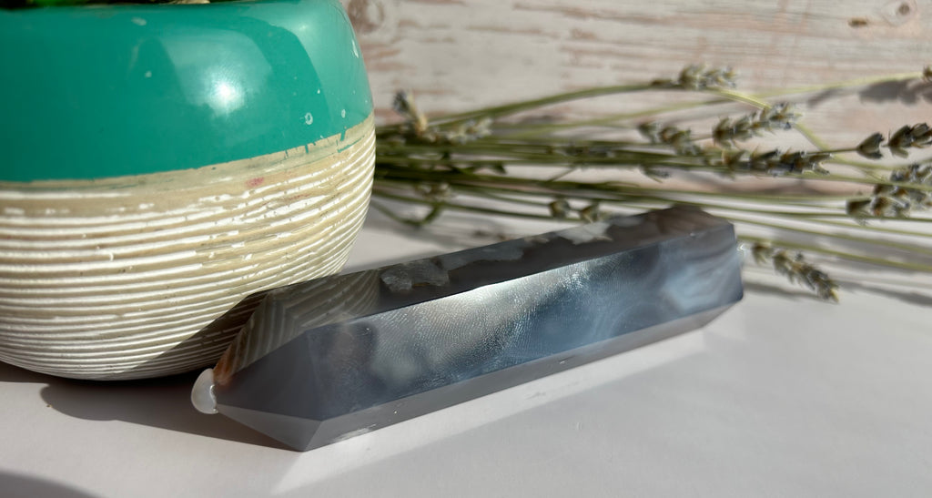 Blue Flower Agate Double Point
