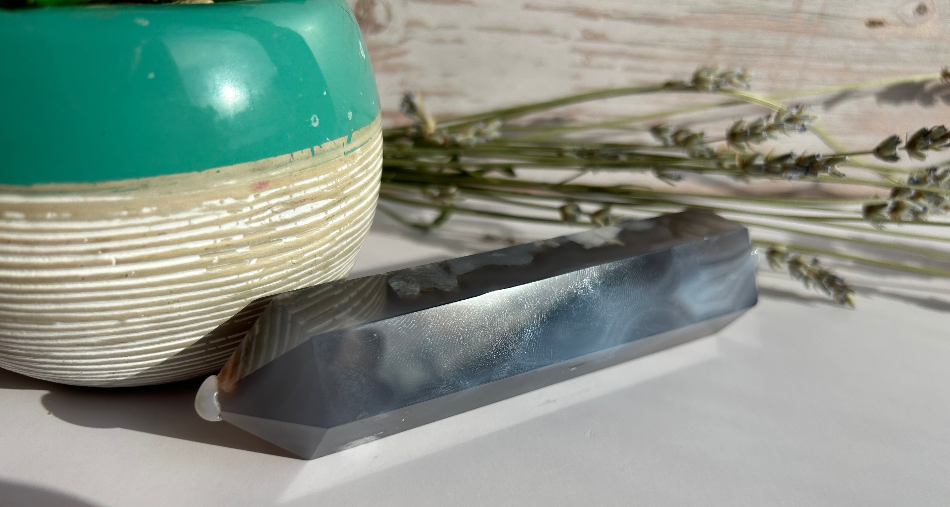 Blue Flower Agate Double Point