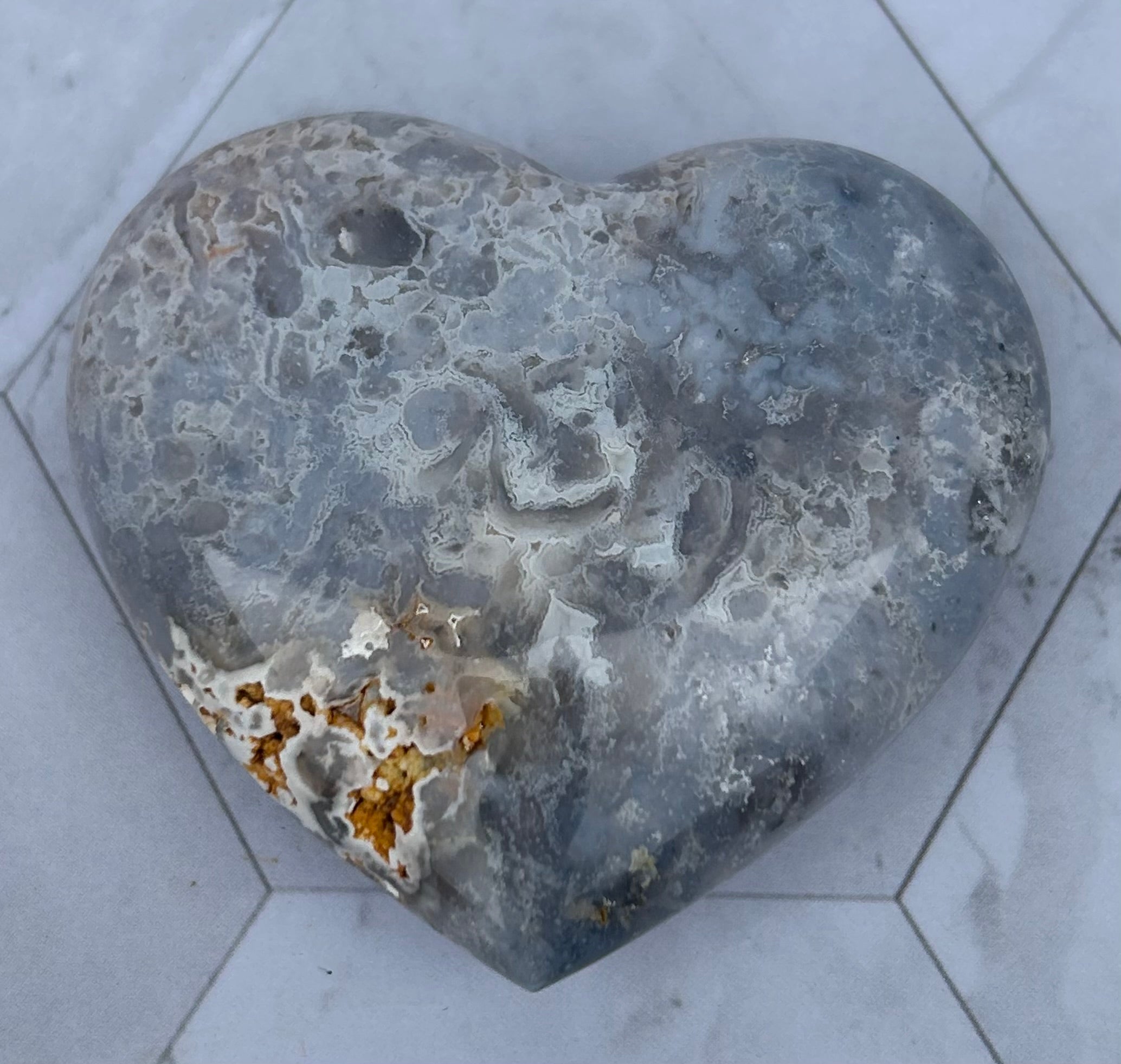 Blue Plume Agate Heart