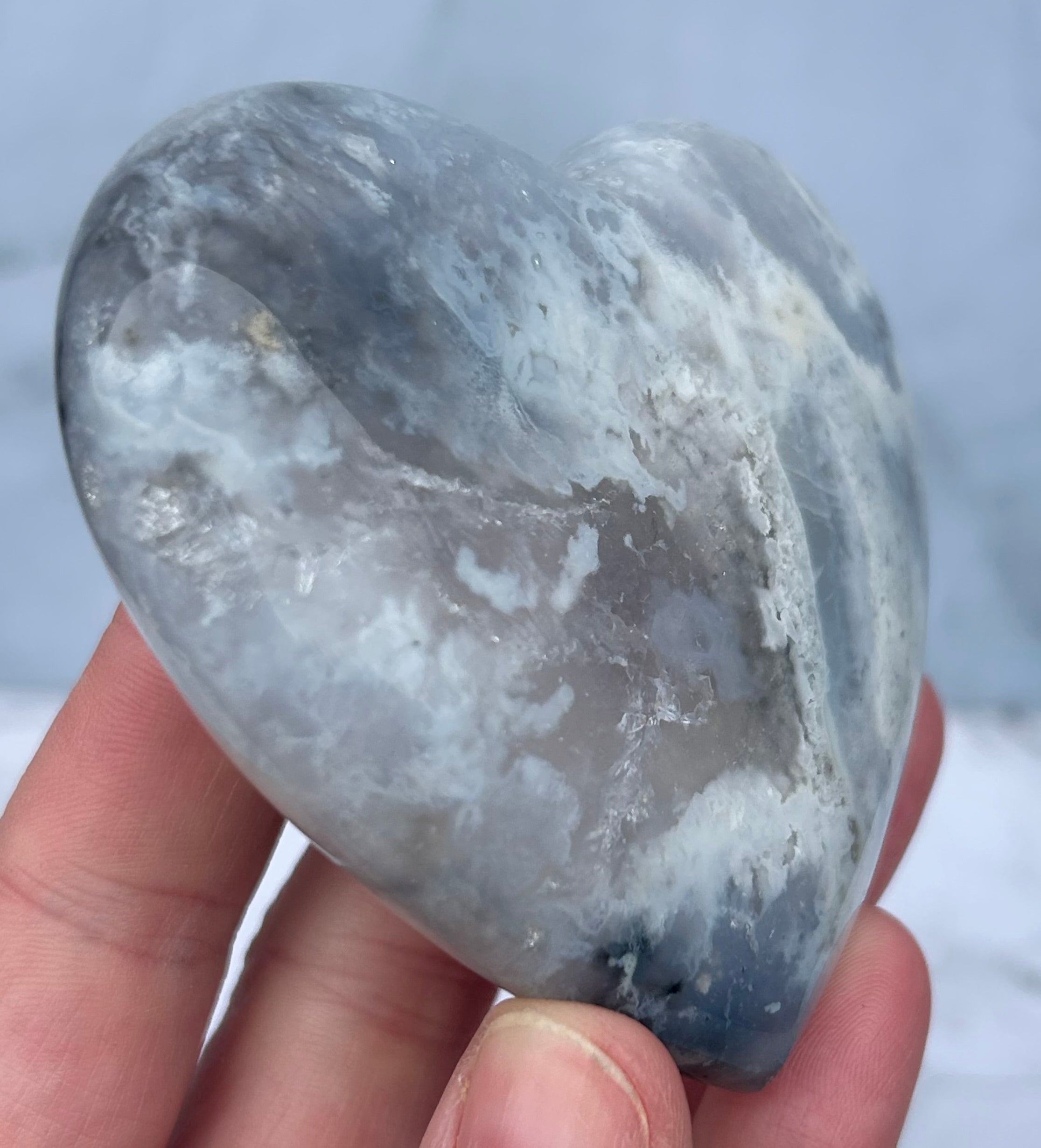 Blue Plume Agate Heart