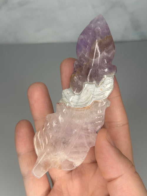 Amethyst, Agate & Rose Quartz Feather Carving